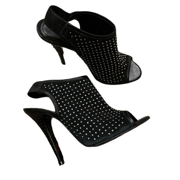 JENNI KAYNE BLACK stiletto open toe sling back bikercore studded sexy shoes 8.5 - Picture 1 of 10